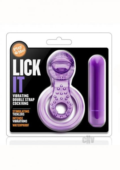 Lick It Vibrating Double Strap Cock Ring Purple