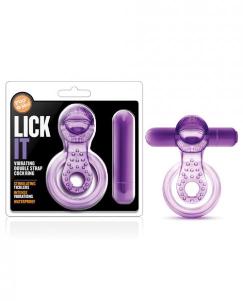 Lick It Vibrating Double Strap Cock Ring Purple