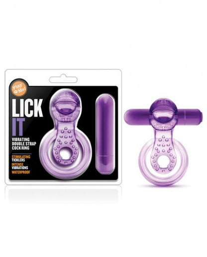 Lick It Vibrating Double Strap Cock Ring Purple