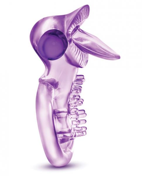 Lick It Vibrating Double Strap Cock Ring Purple