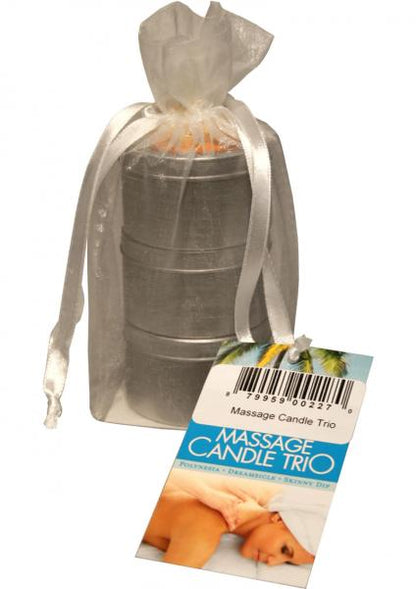 Earthly body massage candle trio gift bag - 2 oz skinny dip, dreamsicle, and polynesia