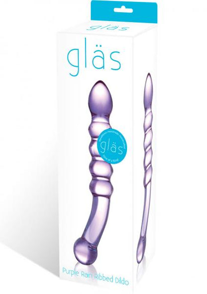 Purple Rain Ribbed Glass Dildo