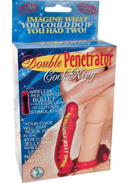 Double Penetrator Cock Ring - Red