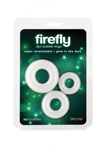 Firefly Glow In The Dark Bubble Cock Rings - White, Pack Of 3