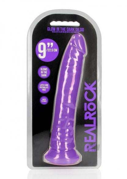 Realrock Glow In The Dark Slim 9 In. Dildo Neon Purple