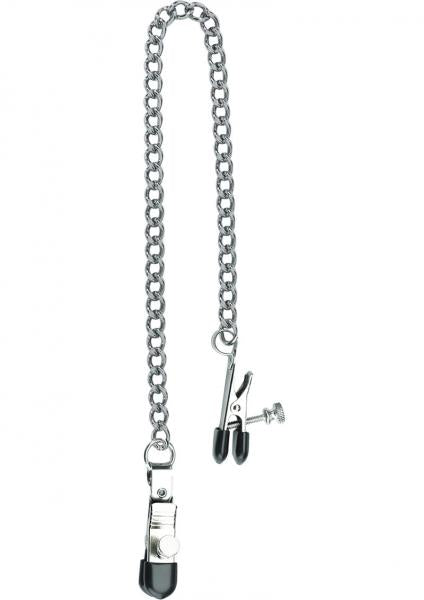 Adjustable Broad Tip Nipple Clamps With Loop And Link Chain Silver