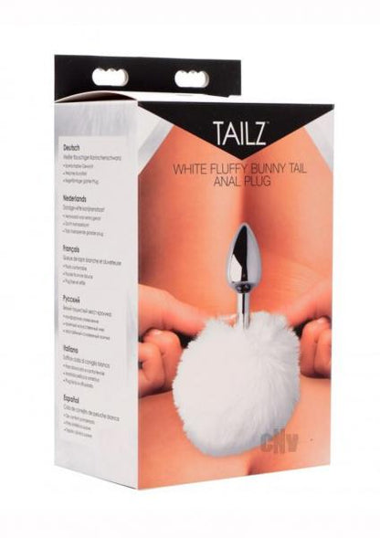 White Fluffy Bunny Tail Anal Plug