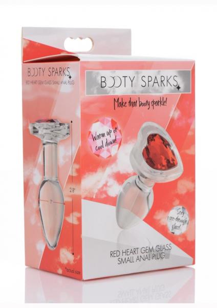 Red Heart Gem Glass Anal Plug - Small