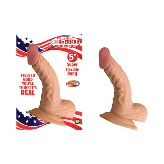 All American Whopper 5 inches Curved Dong, Balls Beige