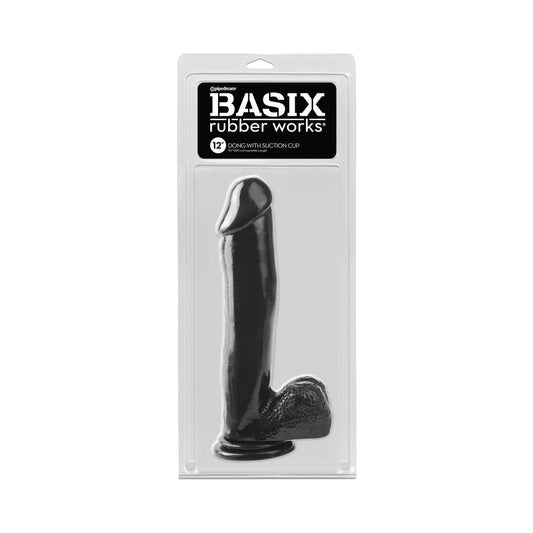 Basix Rubber 12 Inch Dong With Suction Cup Black