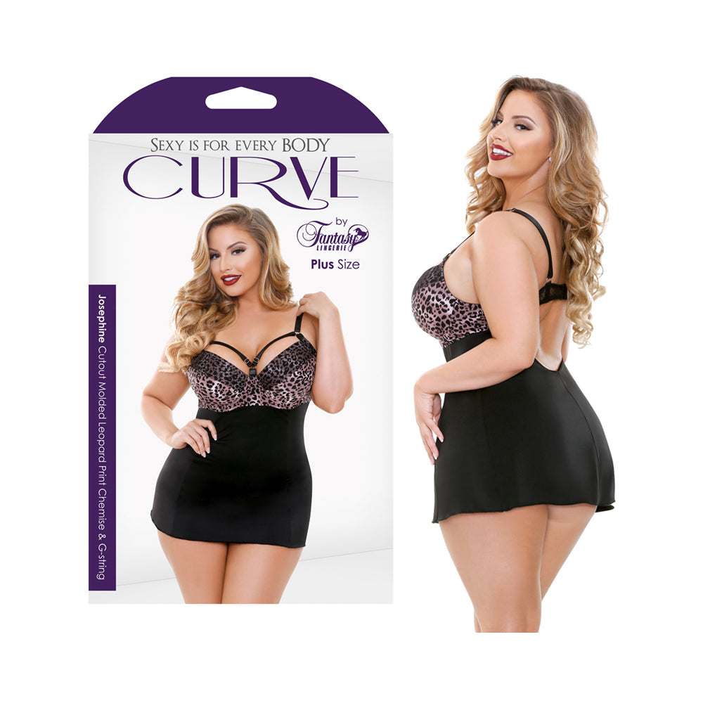 Curve Josephine Cutout Molded Leopard Print Chemise & G-string Rose Leopard 1x/2x