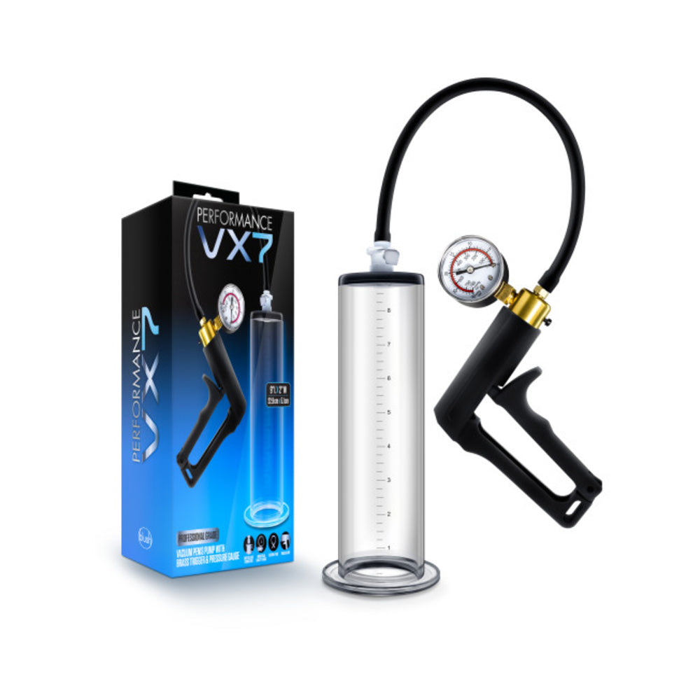Performance - Vx7 Vacuum Penis Pump With Brass Trigger & Pressure Gauge - Clear