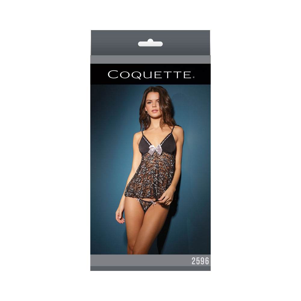 Baby Doll & G String Black/silver Os