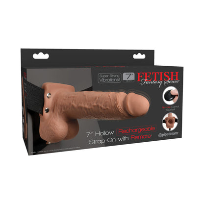 Fetish Fantasy 7in Hollow Rechargeable Strap-on With Remote, Tan