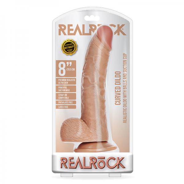 Realrock Curved Dildo W/balls 8 Tan