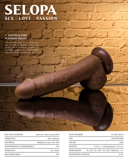 Selopa Natural Feel Flexskin Dildo Bendable With Moving Material 7 In. Dark