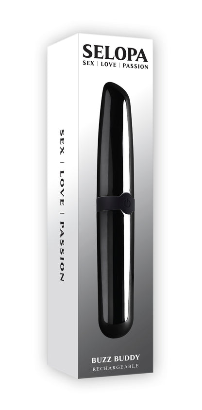 Selopa Buzz Buddy Rechargeable Vibe Silicone Black Chrome