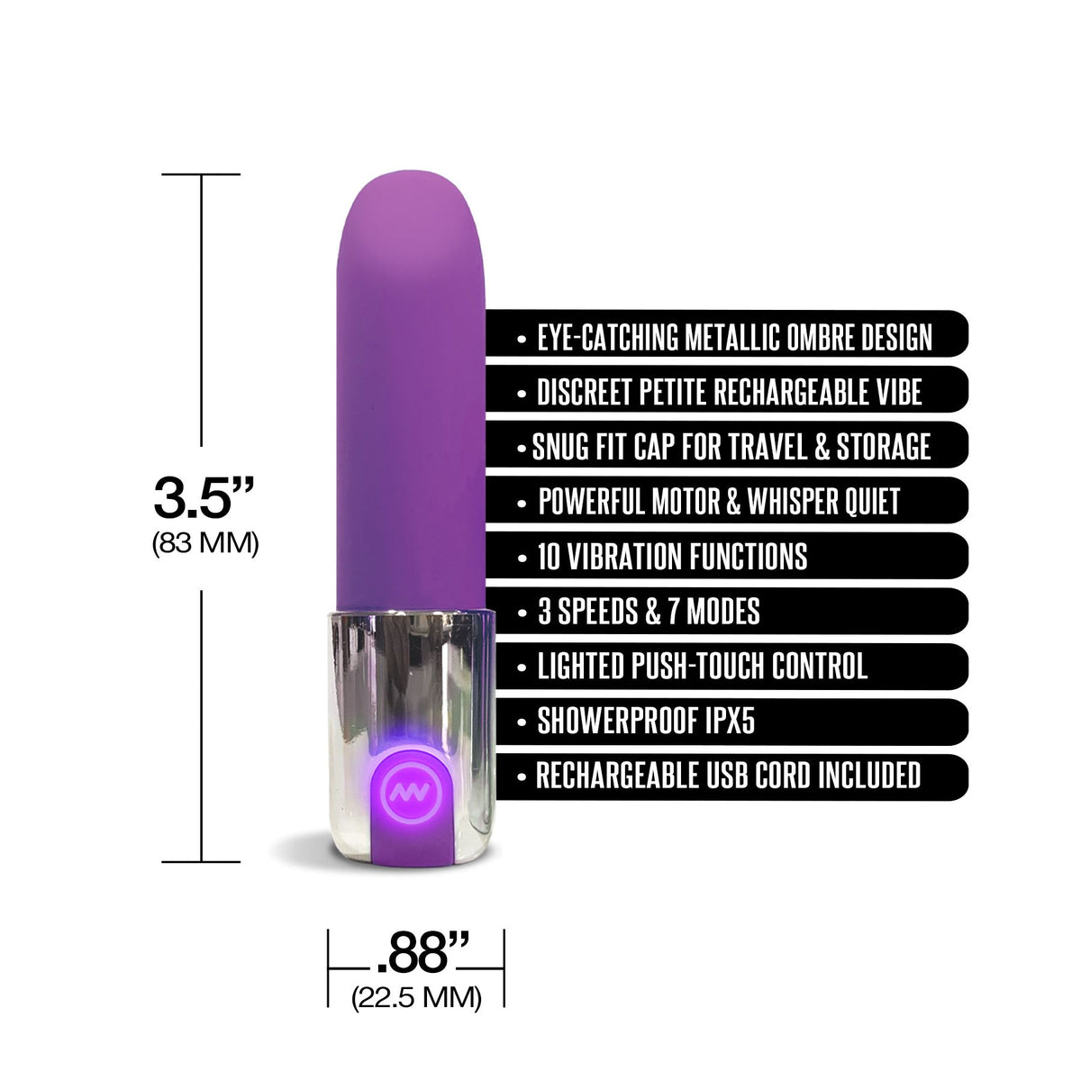 Nixie Smooch Rechargeable Lipstick Vibrator Purple Ombre