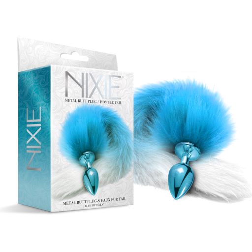 Nixie Metal Butt Plug With Ombre Tail Blue Metallic