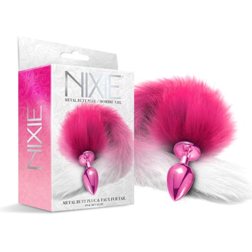 Nixie Metal Butt Plug With Ombre Tail Pink Metallic