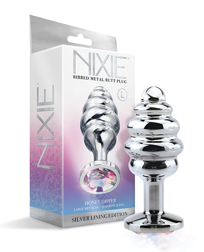 Nixie Ribbed Metal Butt Plug Honey Dipper Large