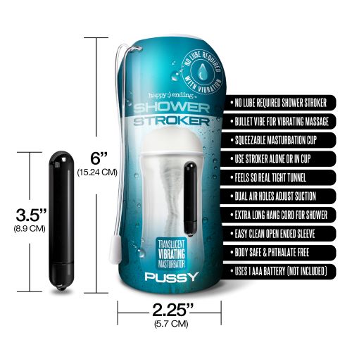 Happy Ending Self-lubricating, Vibrating Shower Stroker - Pussy