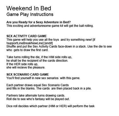 Weekend In Bed, Game Kit