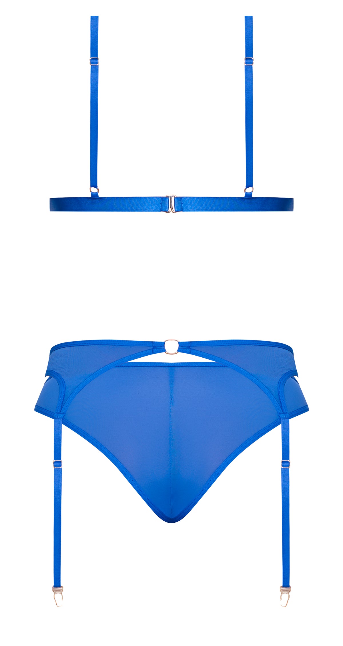 Magic Silk Sassy Bra, Garter & Rouched Panty Cobalt L/xl