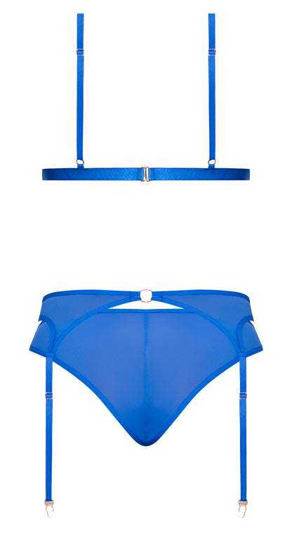 Magic Silk Sassy Bra, Garter & Rouched Panty Cobalt L/xl
