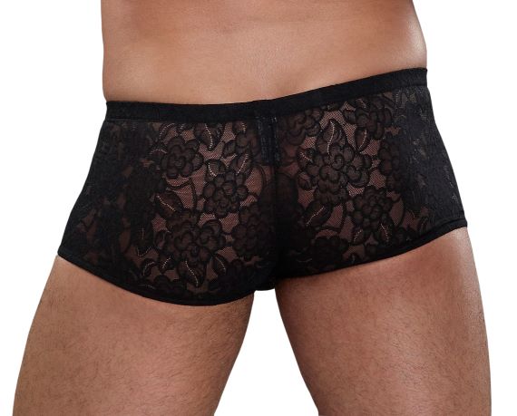 Male Power Stretch Lace Mini Short Black Small