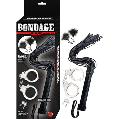 Bondage By Nasstoys Whip, Feather And Cuffs Black