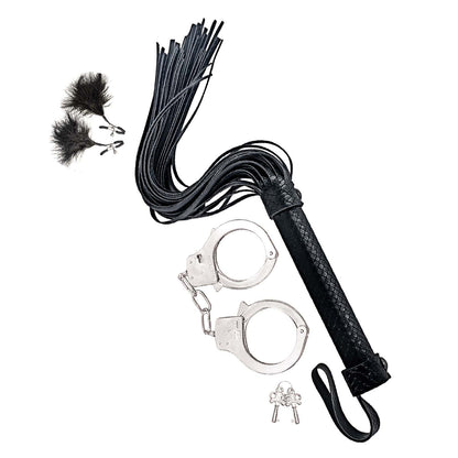 Bondage By Nasstoys Whip, Feather And Cuffs Black