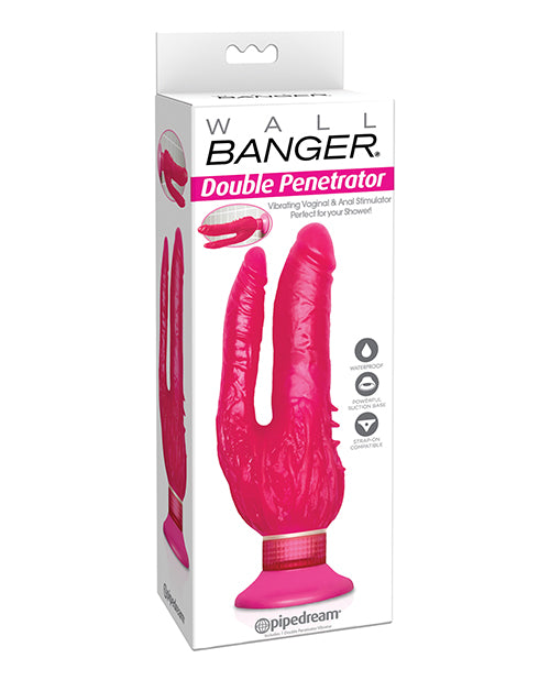 Waterproof Wall Bangers Double Penetrator Pink Suction Cup