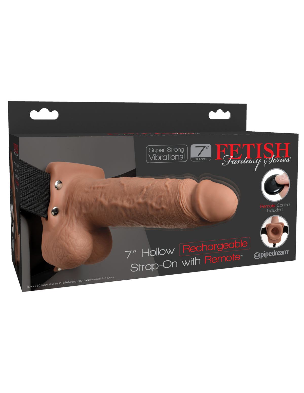 Fetish Fantasy 7in Hollow Rechargeable Strap-on With Remote, Tan