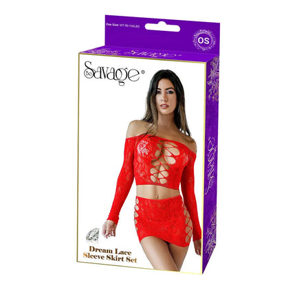 Dream Lace Sleeve Skirt Set Red