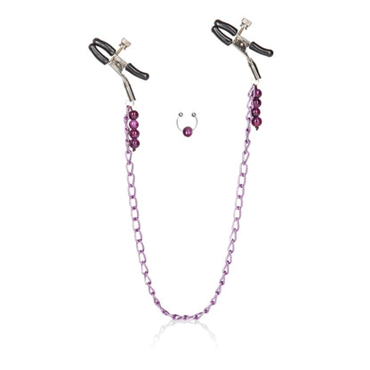 Nipple Clamps- Purple Chain with Navel Ring