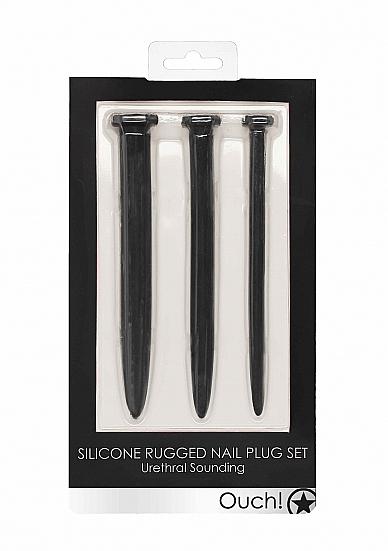 Silicone Rugged Nail Plug Set - Urethral Sounding - Black