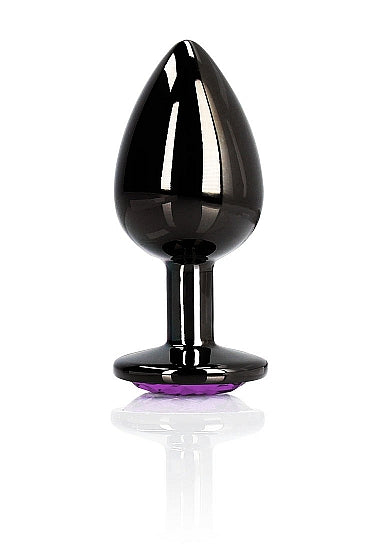 Shots Ouch! Heart Gem Butt Plug Medium Gunmetal/amethyst