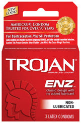 Trojan Enz Non-Lubricated Condoms - Box of 3