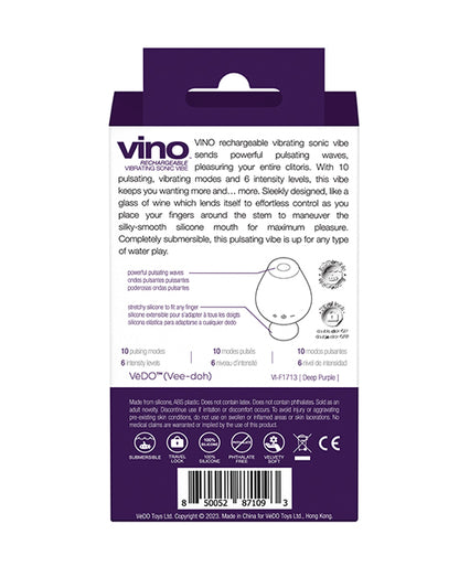 Vedo Vino Rechargeable Vibrating Sonic Vibe Purple