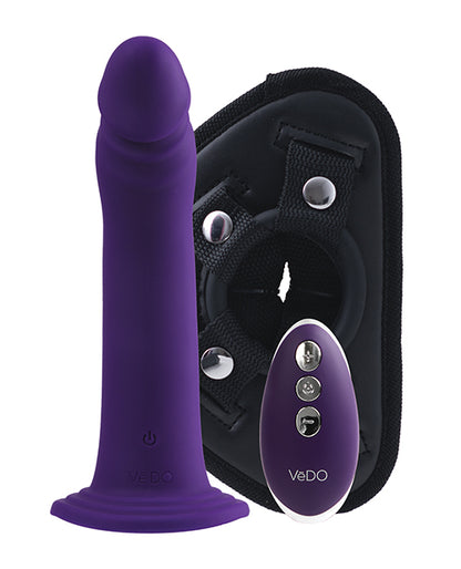 Vedo Diki Rechargeable Vibrating Dildo With Harness Deep Purple
