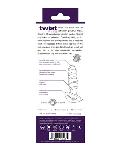 Vedo Twist Rechargeable Anal Plug - Purple