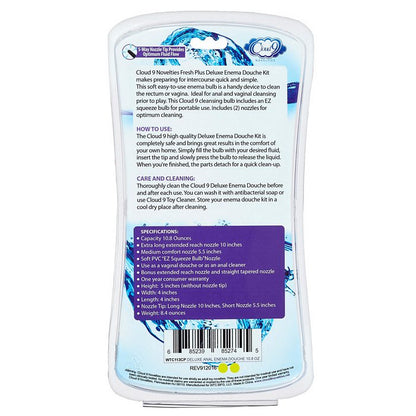 Cloud 9 Fresh + Deluxe Anal Enema Douche Kit 10.8oz EZ Squeeze Bulb W/ Soft Nozzle