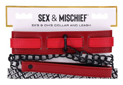 Sex & Mischief Ex's & Oh's Collar & Leash - Red/Black