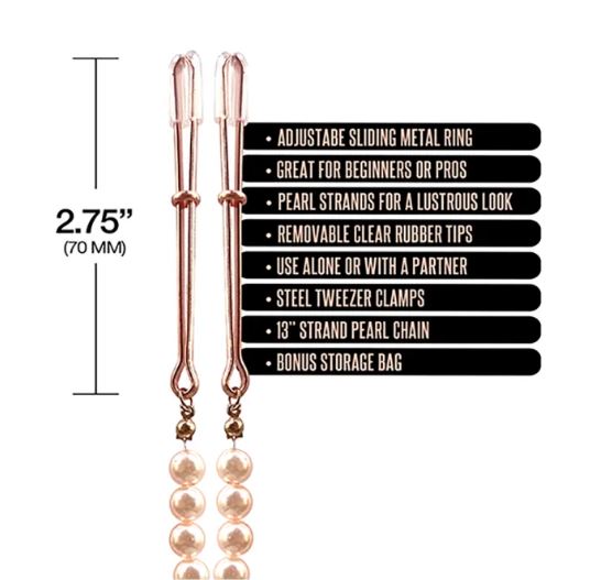 Nixie Pearl Drop Beaded Tweezer Nipple Clamps Rose Gold