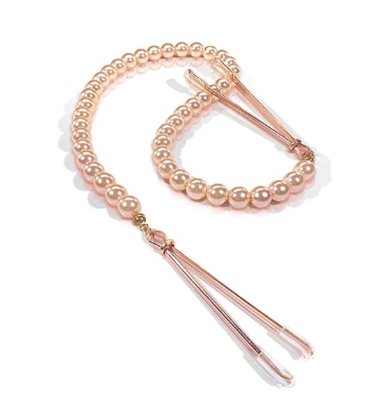 Nixie Pearl Drop Beaded Tweezer Nipple Clamps Rose Gold