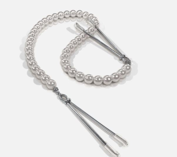 Nixie Pearl Drop Beaded Tweezer Nipple Clamps Silver