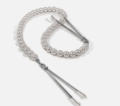 Nixie Pearl Drop Beaded Tweezer Nipple Clamps Silver