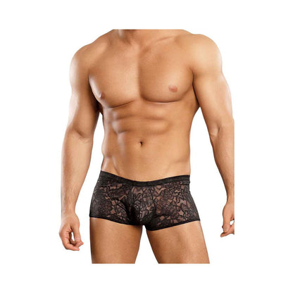 Male Power Stretch Lace Mini Shorts Black Medium