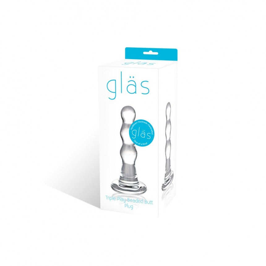 Glas Triple Play Beaded Butt Plug Clear
